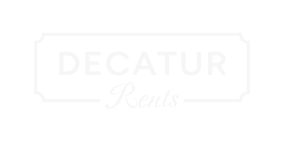 A logo with the words "DECATUR Rents" in a decorative frame.
